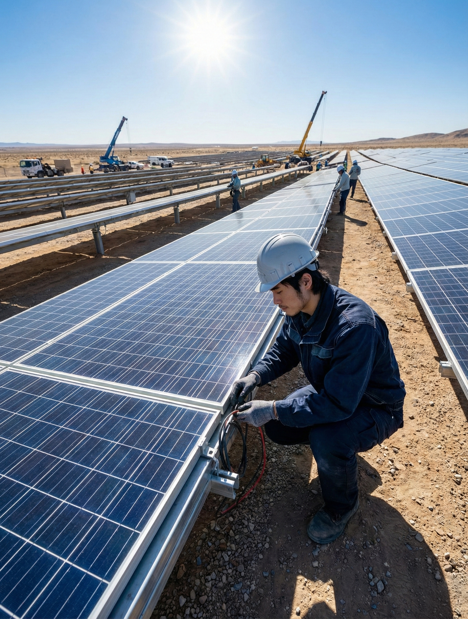 大型太陽光発電工事の様子